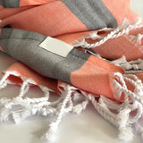 Peach and Dark Grey Striped Design Turkish Beach Blanket