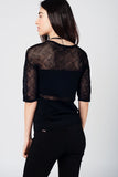 Black Knitted Top With Lace Contrast Detail