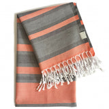 Peach and Dark Grey Striped Design Turkish Beach Blanket